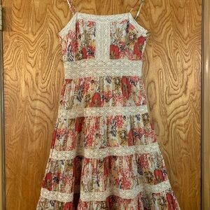 Cotton Floral Midi Sun Dress with lace